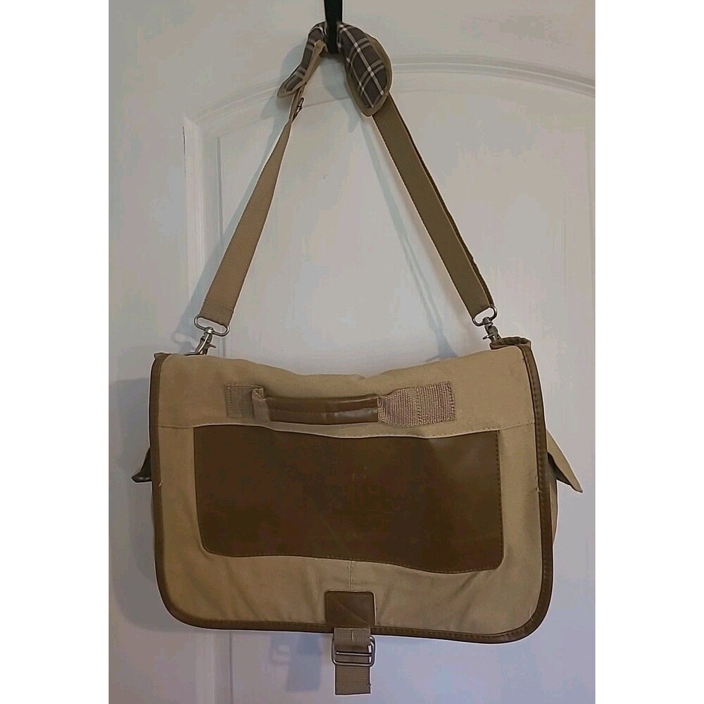 Field & Co Leeds Beige Canvas Messenger Computer Crossbody Bag W/Logo